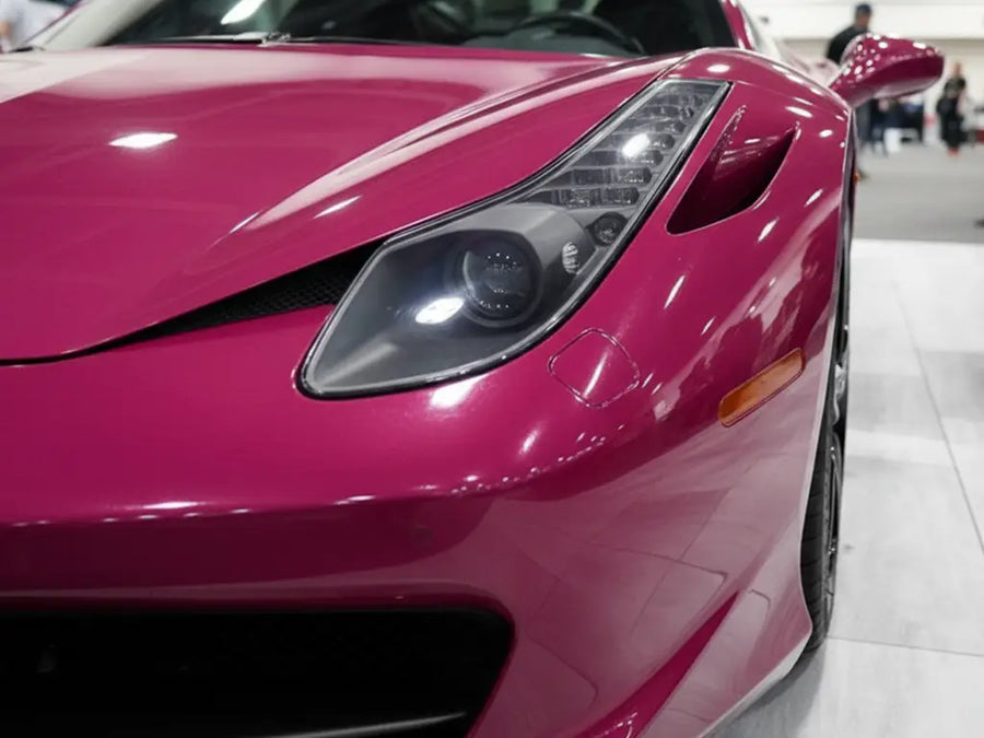 Ferrari 458 Italia wrapped in Hexis Gloss HX20000 Pinkstar car wrap film HX20R22B