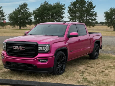 GMC Sierra wrapped in Hexis Gloss HX20000 Pinkstar car wrap film HX20R22B