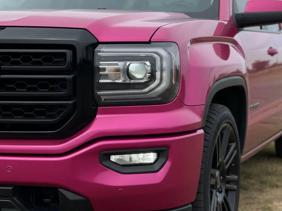GMC Sierra wrapped in Hexis Gloss HX20000 Pinkstar automotive vinyl film HX20R22B