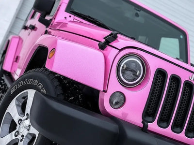 Jeep Wrangler wrapped in Hexis Gloss HX20000 Jellybean Pink wrap film HX20RDRB
