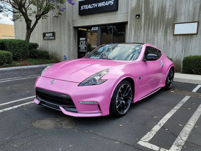 Nissan 370Z wrapped in Gloss HX20000 Jellybean Pink vinyl wrap HX20RDRB