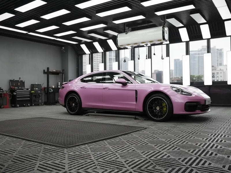 Porsche Panamera wrapped in Hexis Gloss HX20000 Jellybean Pink vinyl wrap HX20RDRB