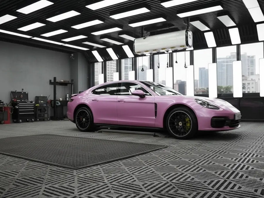 Porsche Panamera wrapped in Hexis Gloss HX20000 Jellybean Pink vinyl wrap HX20RDRB