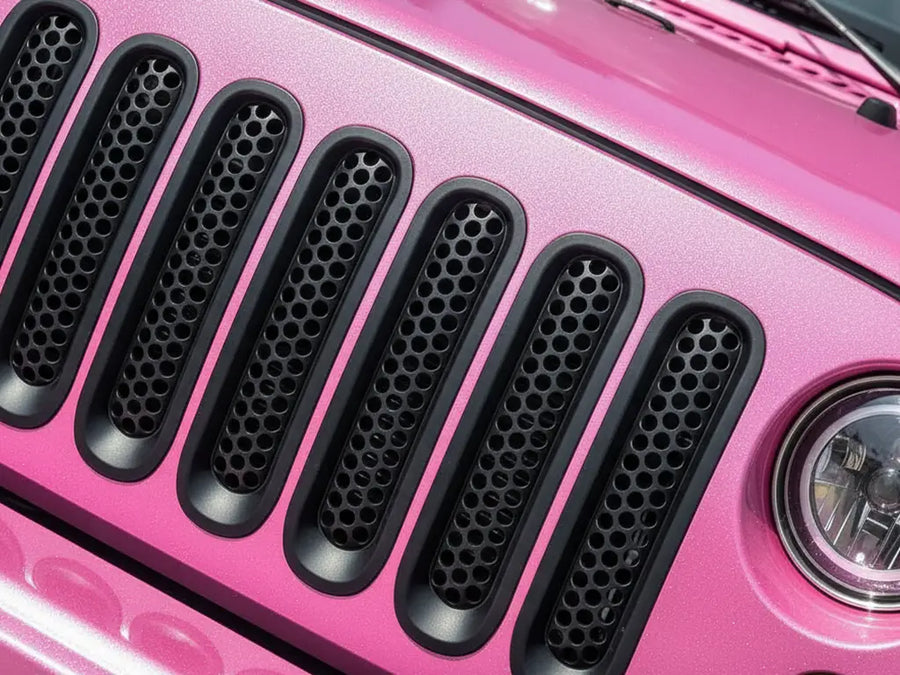 Jeep Wrangler wrapped in Hexis Gloss HX20000 Jellybean Pink wrap film HX20RDRB detail