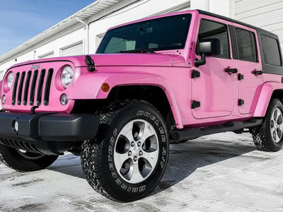 Jeep Wrangler wrapped in Hexis Gloss HX20000 Jellybean Pink vinyl wrap HX20RDRB