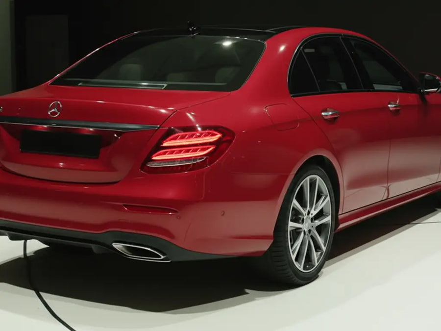 Mercedes-Benz E-Class wrapped in Hexis Gloss HX20000 Garnet Red vinyl wrap HX20RGRB