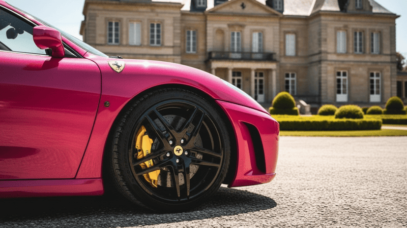DIY Ferrari wrapped in Gloss HX20000 Indian Pink automotive vinyl film HX20RINB
