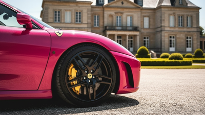 DIY Ferrari wrapped in Gloss HX20000 Indian Pink automotive vinyl film HX20RINB