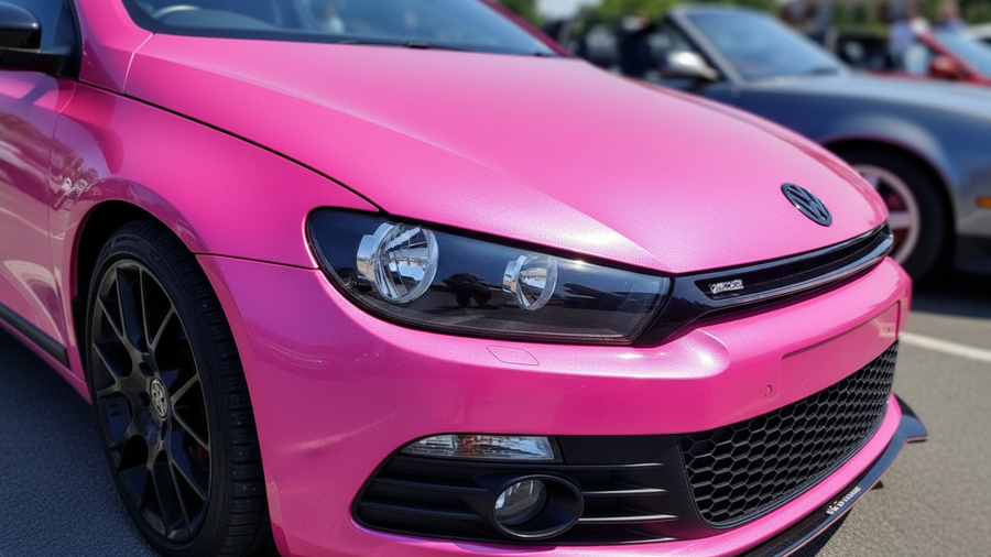 Volkswagen Scirocco wrapped in Hexis Gloss HX20000 Indian Pink wrap film HX20RINB