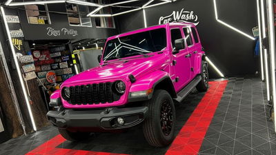 Jeep Wrangler wrapped in Hexis Gloss HX20000 Indian Pink vinyl wrap HX20RINB