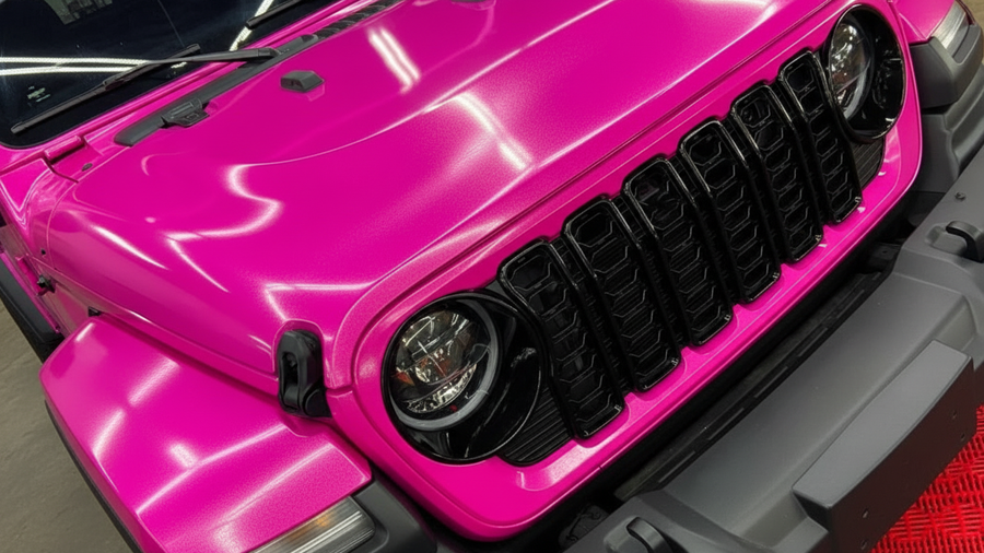 Jeep Wrangler wrapped in Gloss HX20000 Indian Pink vinyl wrap HX20RINB