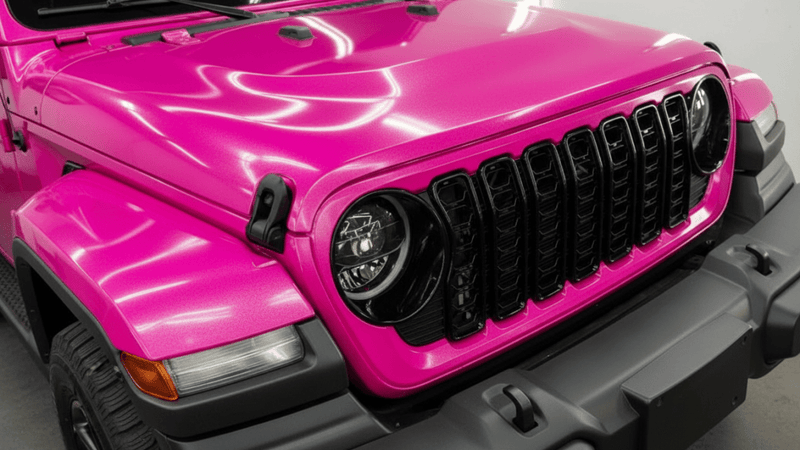 Jeep Wrangler wrapped in Gloss HX20000 Indian Pink restyling film HX20RINB