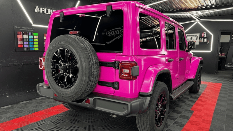 Jeep Wrangler wrapped in Gloss HX20000 Indian Pink automotive vinyl film HX20RINB