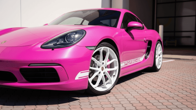 Porsche 718 Cayman wrapped in Gloss HX20000 Indian Pink vinyl wrap HX20RINB