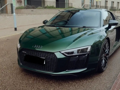 Audi R8 wrapped in Hexis Gloss HX20000 Sherwood Green automotive vinyl film HX20V14B detail