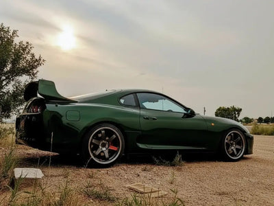 Toyota Supra Mk4 wrapped in Hexis Gloss HX20000 Sherwood Green restyling film HX20V14B