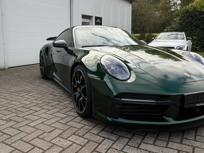 Porsche 911 Turbo S wrapped in Hexis Gloss HX20000 Sherwood Green vinyl wrap HX20V14B