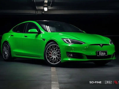 DIY Tesla S wrapped in Gloss HX20000 Drosera Green car wrap film HX20V16B