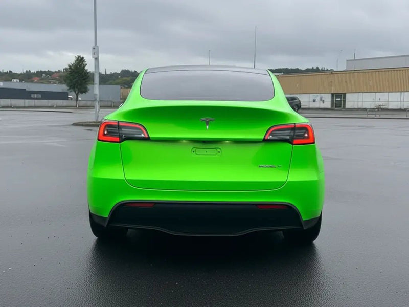 DIY Tesla 3 wrapped in Gloss HX20000 Drosera Green restyling film HX20V16B