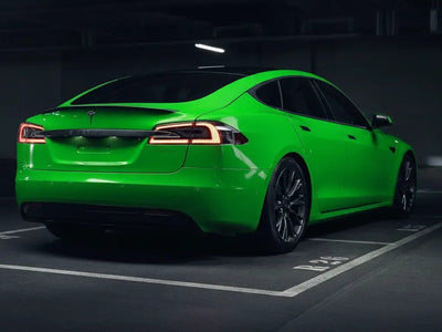 DIY Tesla S wrapped in Gloss HX20000 Drosera Green wrap film HX20V16B