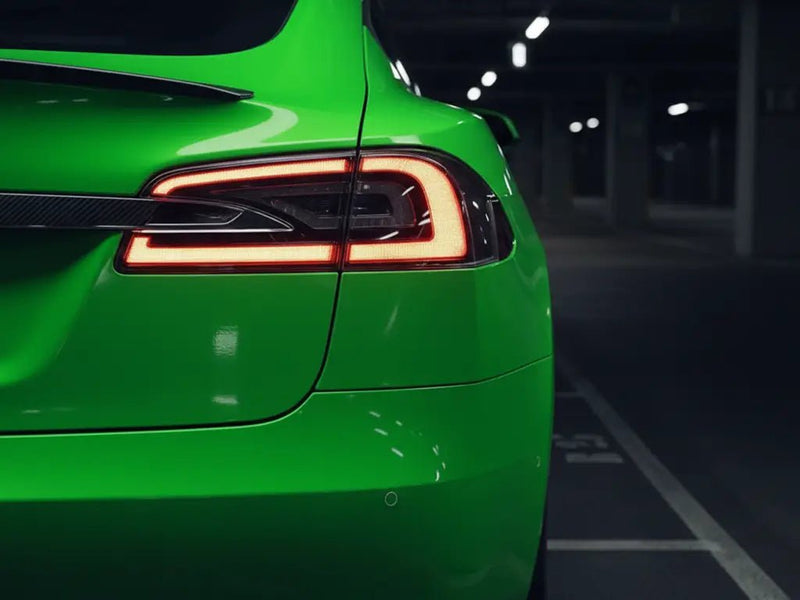 Tesla S wrapped in Gloss HX20000 Drosera Green wrap film HX20V16B