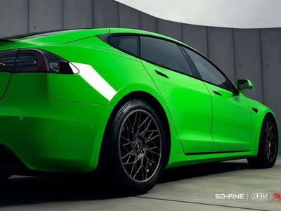Tesla S wrapped in Gloss HX20000 Drosera Green automotive vinyl film HX20V16B