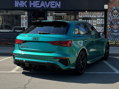 Audi RS4 Avant wrapped in Hexis Gloss HX20000 Metallic Century Green automotive vinyl film HX20V19B
