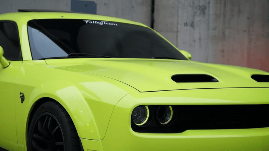 Dodge Challenger SRT Hellcat wrapped in Gloss HX20000 Toxic Green car wrap film HX20V24B