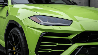 Lamborghini Urus wrapped in Hexis Gloss HX20000 Toxic Green automotive vinyl film HX20V24B