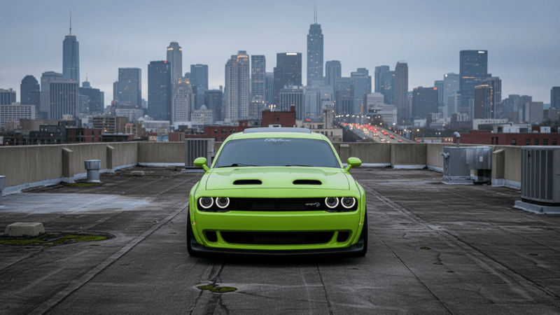 DIY Dodge Challenger SRT Hellcat wrapped in Gloss HX20000 Toxic Green automotive vinyl film HX20V24B