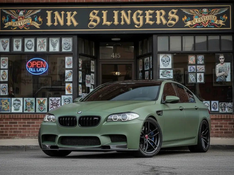 DIY BMW M5 wrapped in Satin HX20000 Hercules Green automotive vinyl film HX20V28S
