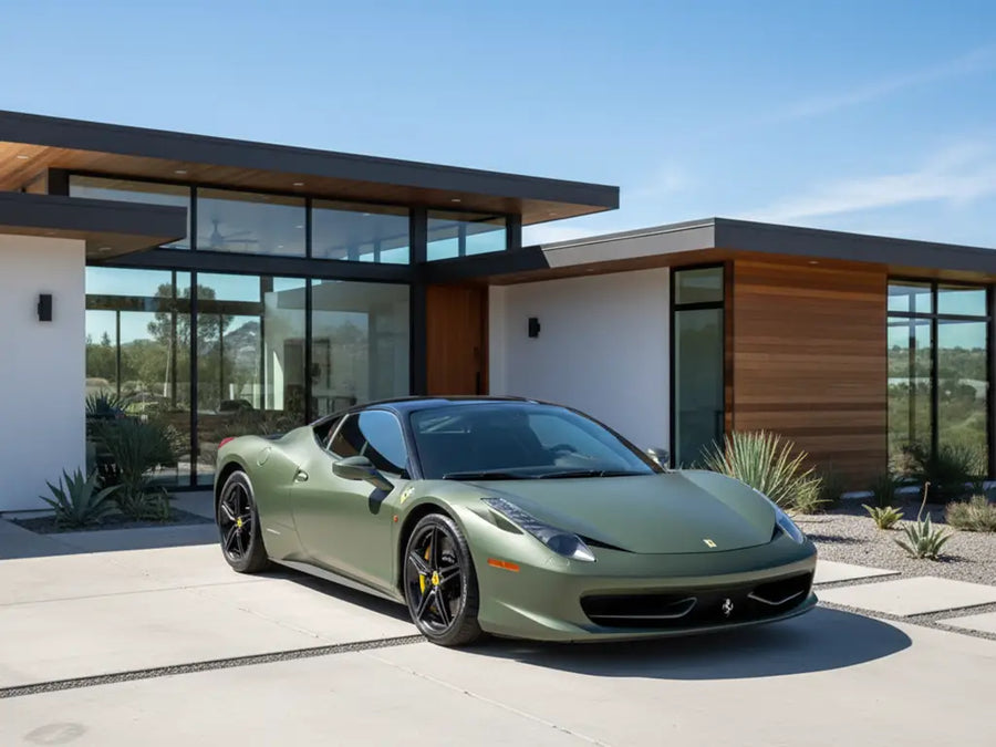 DIY Ferrari 458 Italia wrapped in Satin HX20000 Hercules Green car wrap film HX20V28S