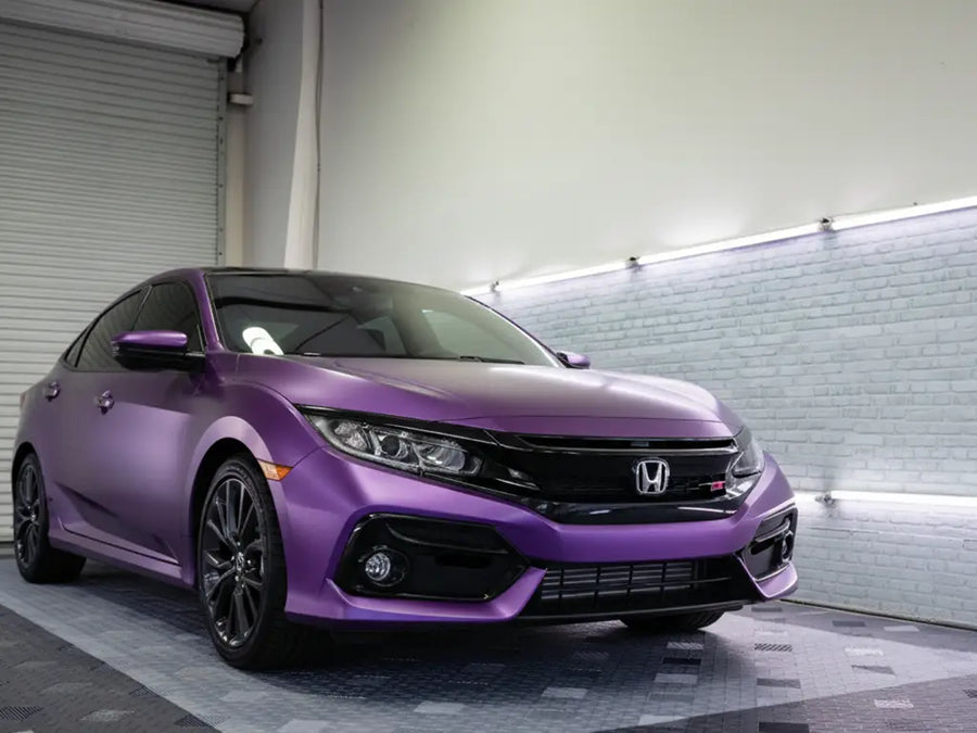 Honda Civic wrapped in Satin HX20000 Deep Purple Wet restyling film HX20V43W