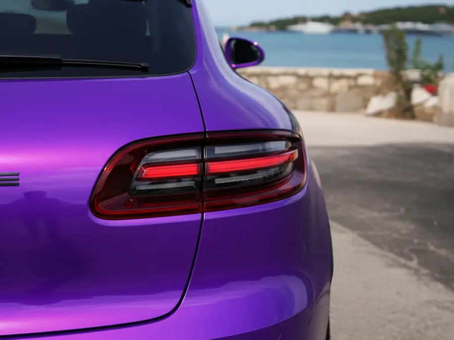 Porsche Macan wrapped in Hexis Gloss HX20000 Goddess Purple restyling film HX20V44B