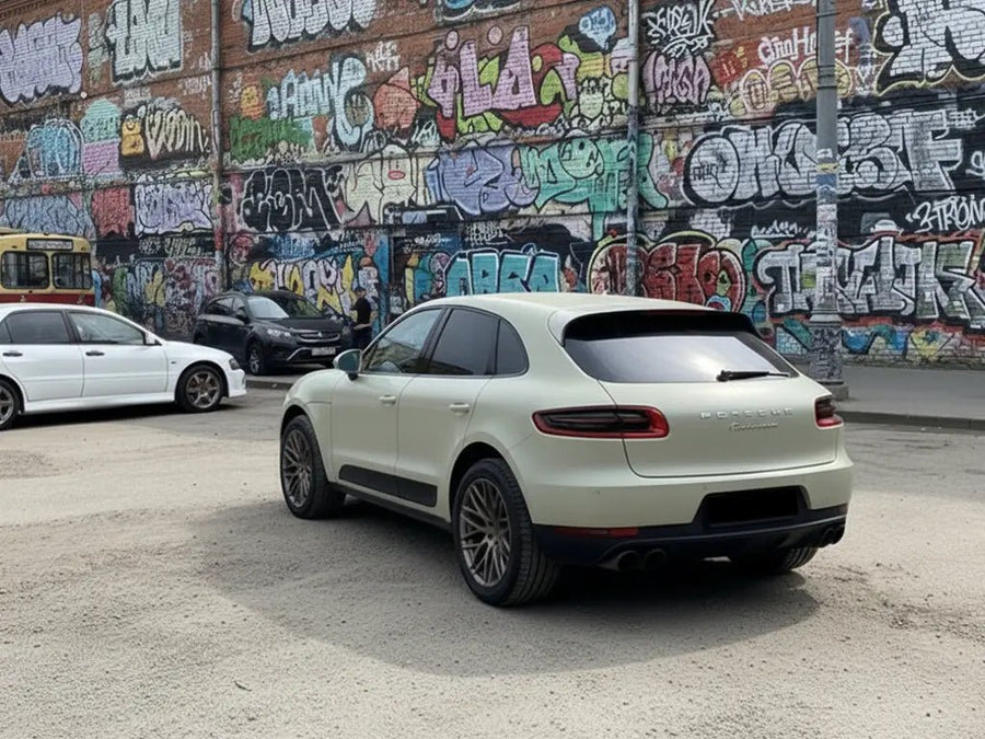 DIY Porsche Macan wrapped in Matte HX20000 Adventure Green automotive vinyl film HX20VAVM