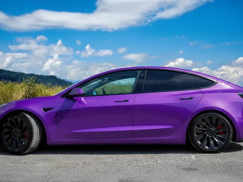 DIY Tesla 3 wrapped in Gloss HX20000 Byzantine Violet wrap film HX20VBYB