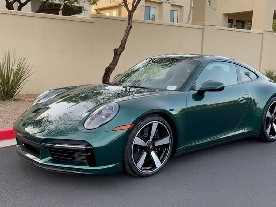 Porsche 911 wrapped in Gloss HX20000 Scottish Green restyling film HX20VECB