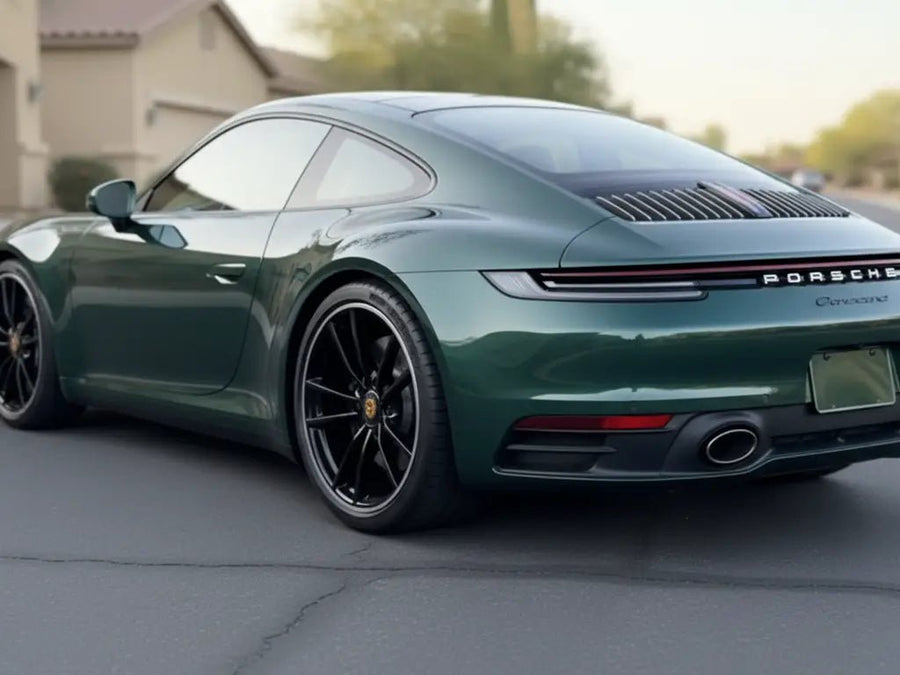 Porsche 911 Carrera wrapped in Hexis Gloss HX20000 Scottish Green car wrap film HX20VECB