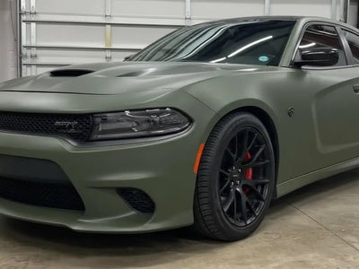 Dodge Charger wrapped in Matte HX20000 Military Green wrap film HX20VMIM