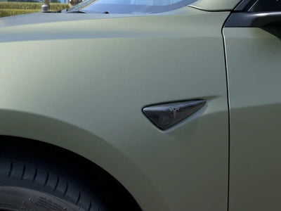 Tesla Y wrapped in Matte HX20000 Military Green car wrap film HX20VMIM