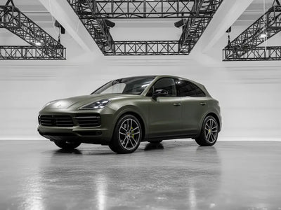 Porsche Cayenne wrapped in Matte HX20000 Military Green car wrap film HX20VMIM