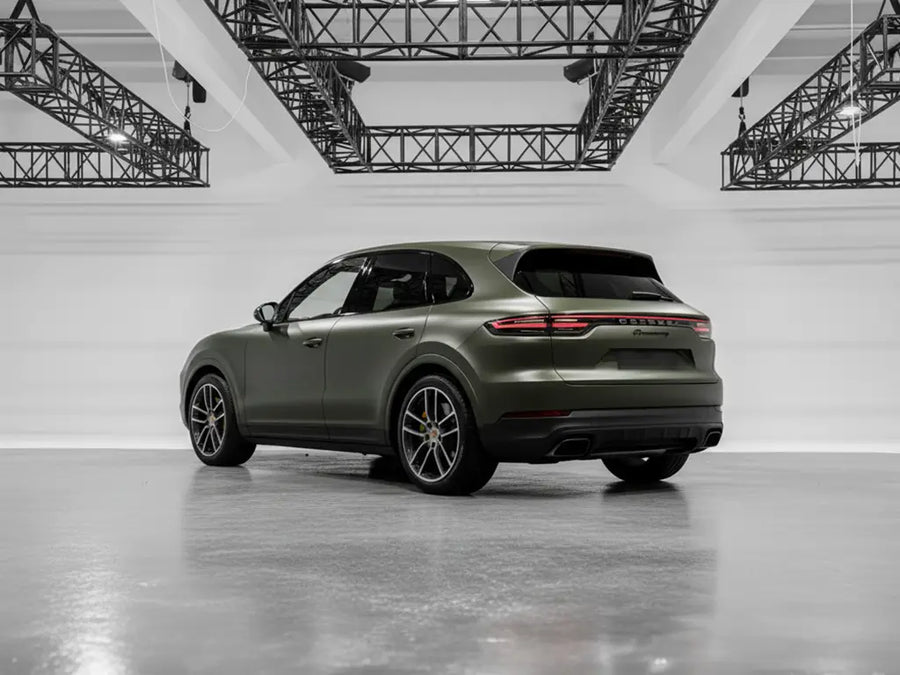 DIY Porsche Cayenne wrapped in Matte HX20000 Military Green car wrap film HX20VMIM