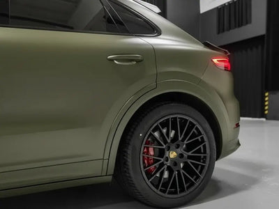 DIY Porsche Cayenne wrapped in Matte HX20000 Military Green automotive vinyl film HX20VMIM