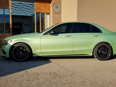 Mercedes-Benz C-Class wrapped in Satin HX20000 Naiade Green car wrap film HX20VNAS