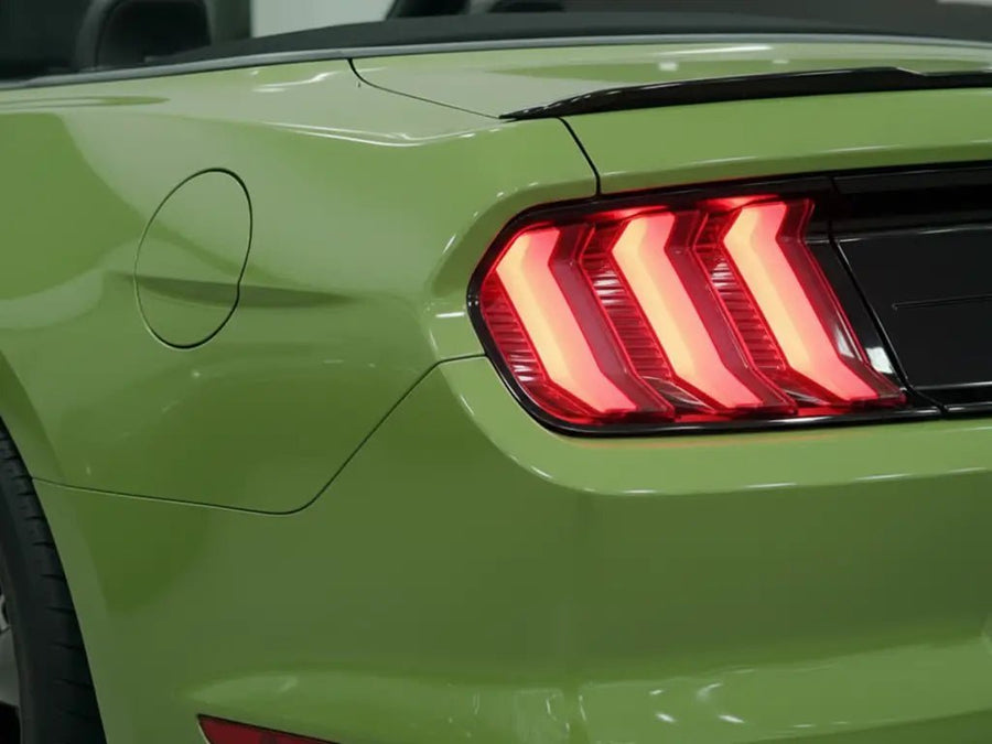 DIY Ford Mustang wrapped in Gloss HX20000 Olive Green automotive vinyl film HX20VFAB