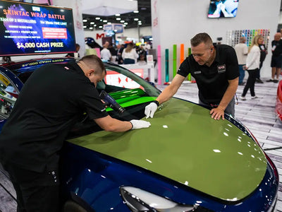 Tesla 3 wrapped in Hexis Gloss HX20000 Olive Green wrap film HX20VFAB