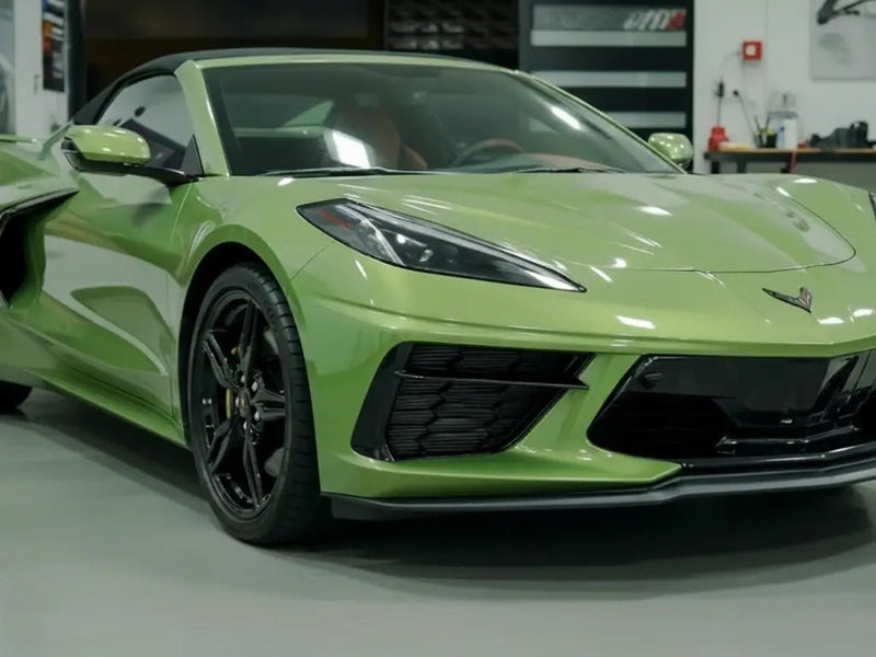 DIY Chevrolet Corvette wrapped in Gloss HX20000 Olive Green restyling film HX20VFAB