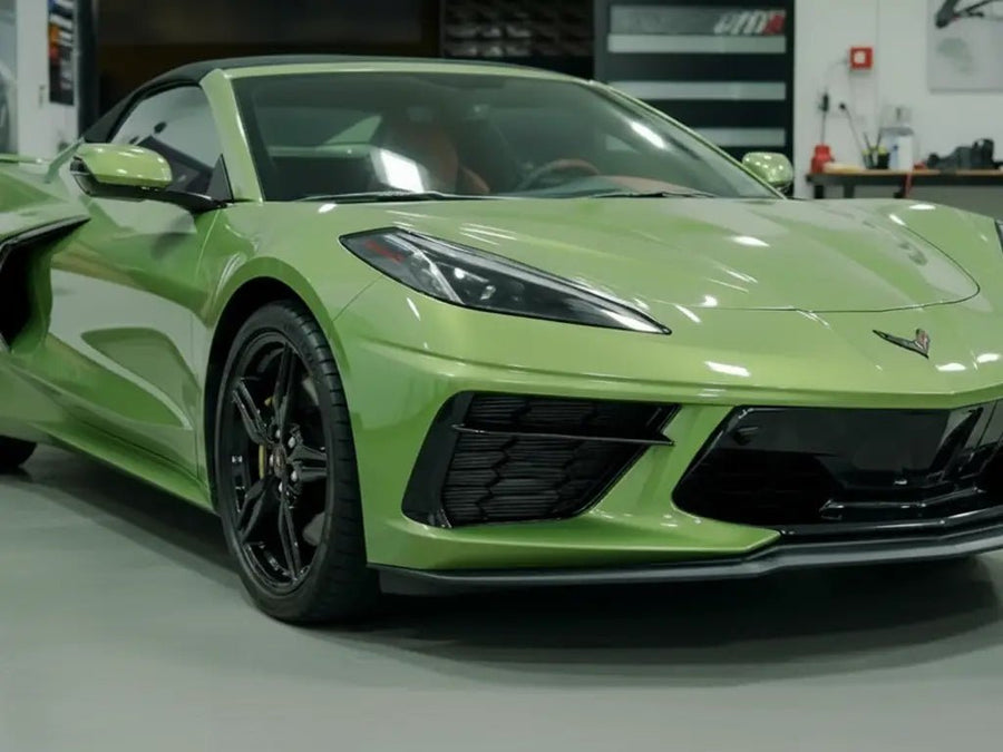 DIY Chevrolet Corvette wrapped in Gloss HX20000 Olive Green restyling film HX20VFAB