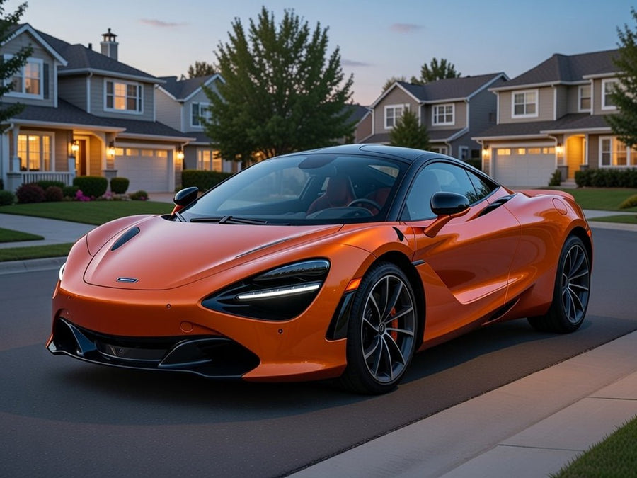 McLaren 720S wrapped in SuperGloss HXONE™ Sunrise Orange automotive vinyl film HXONE302