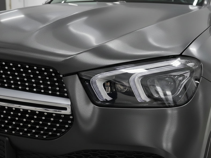 Mercedes-Benz E-Class wrapped in Brushed HX30000 Anthracite Gray Aluminum car wrap film HX30BAGANB